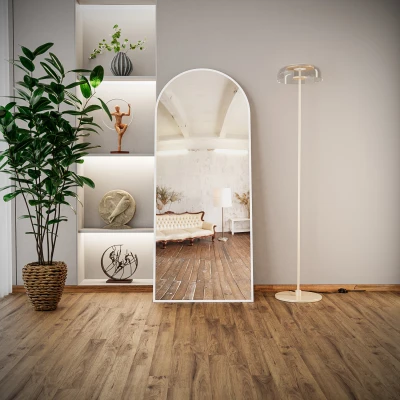 [EVDEMO-2298] Pamir Beyaz Metal Çerçeveli Ayaklı Oval Boy Aynası 180x70 Cm