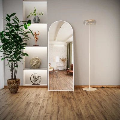 [EVDEMO-2301] Pamir Beyaz Metal Çerçeveli Ayaklı Oval Boy Aynası 180x60 Cm