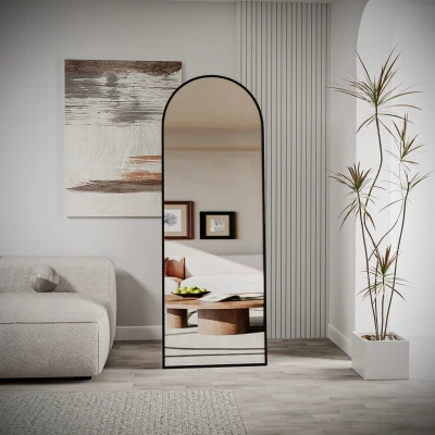 [EVDEMO-2302] Pamir Siyah Metal Çerçeveli Ayaklı Oval Boy Aynası 180x60 Cm