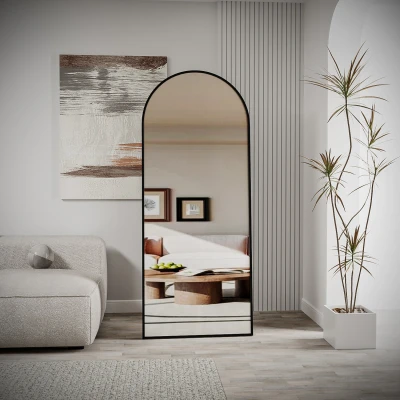 [EVDEMO-2299] Pamir Siyah Metal Çerçeveli Ayaklı Oval Boy Aynası 180x70 Cm