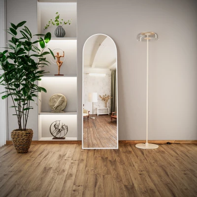 [EVDEMO-2304] Pamir Beyaz Metal Çerçeveli Ayaklı Oval Boy Aynası 180x50 Cm