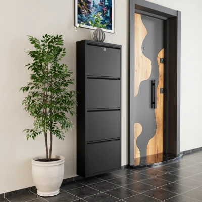 Kilitli 4 Kapaklı Metal Ayakkabılık Siyah