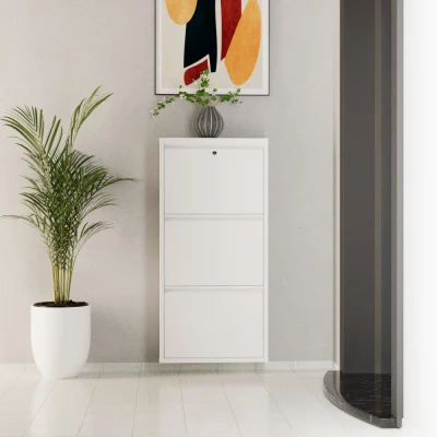 [EVDEMO-1955] Kilitli 3 Kapaklı Metal Ayakkabılık Beyaz