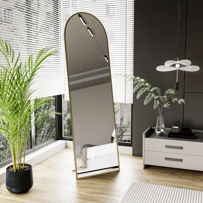 [EVDEMO-2303] Pamir Gold Metal Çerçeveli Ayaklı Oval Boy Aynası 180x50 Cm