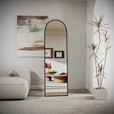 [EVDEMO-2305] Pamir Siyah Metal Çerçeveli Ayaklı Oval Boy Aynası 180x50 Cm