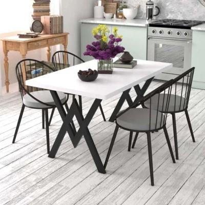 Evdemo Eylül 4 Kişilik Mutfak Masası Takımı Beyaz Gri
