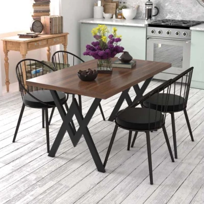 Evdemo Eylül 4 Kişilik Mutfak Masası Takımı Ceviz Siyah