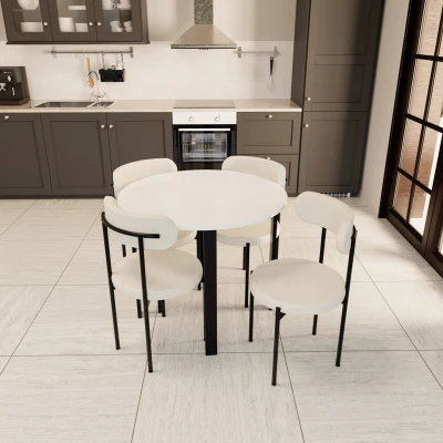 Trend Yuvarlak Mutfak Masa Takımı Beyaz-Krem-Siyah