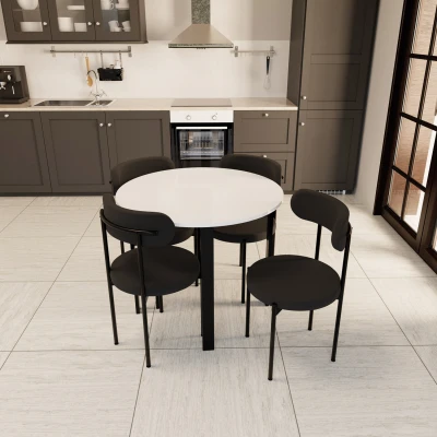 [EVDEMO-1745] Trend Yuvarlak Mutfak Masa Takımı Beyaz-Siyah-Siyah