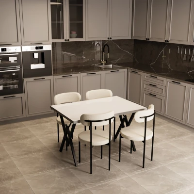 [EVDEMO-1740] Trend 4 Kişilik Mutfak Masa Takımı Beyaz-Krem-Siyah