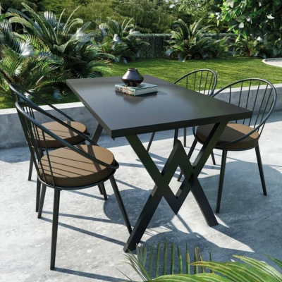 [EVDEMO-957] Evdemo Eylül 4 Kişilik Balkon Bahçe Masa Takımı Siyah - Kahve