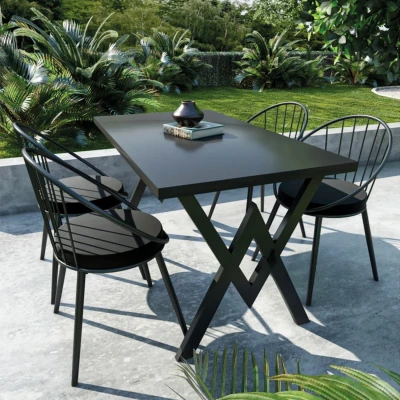 [EVDEMO-964] Evdemo Eylül 4 Kişilik Balkon Bahçe Masa Takımı Siyah - Siyah