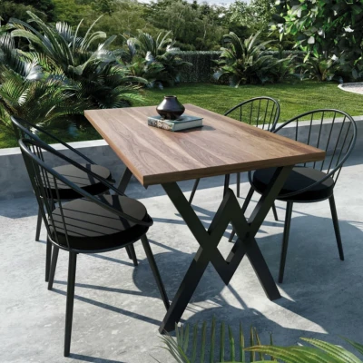 [EVDEMO-954] Evdemo Eylül 4 Kişilik Balkon Bahçe Masa Takımı Ceviz - Siyah