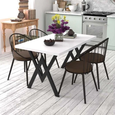 [EVDEMO-121] Evdemo Eylül 4 Kişilik Mutfak Masası Takımı Beyaz Kahverengi