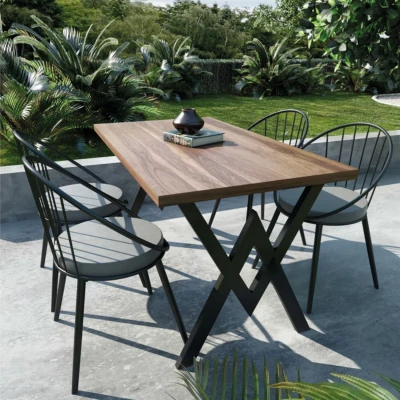 [EVDEMO-955] Evdemo Eylül 4 Kişilik Balkon Bahçe Masa Takımı Ceviz - Siyah - Gri