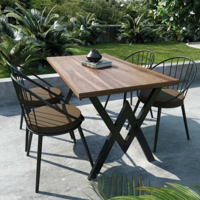 Evdemo Eylül 4 Kişilik Balkon Bahçe Masa Takımı Ceviz - Kahve