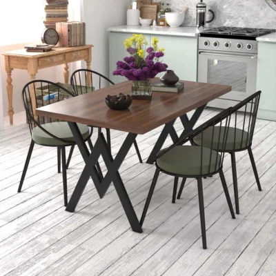 [EVDEMO-128] Evdemo Eylül 4 Kişilik Mutfak Masası Takımı Ceviz Haki