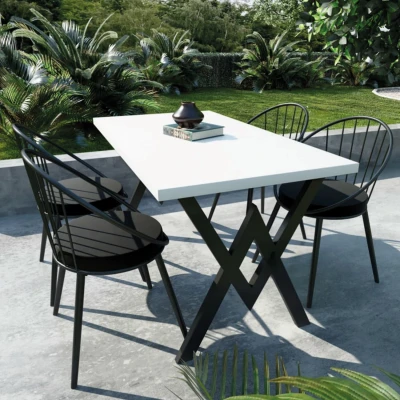 [EVDEMO-944] Evdemo Eylül 4 Kişilik Balkon Bahçe Masa Takımı Beyaz - Siyah