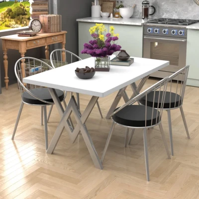 [EVDEMO-897] Evdemo Eylül Silver 4 Kişilik Mutfak Masası Takımı Beyaz Siyah