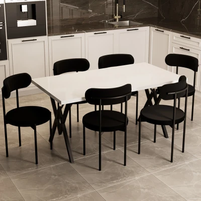 [EVDEMO-1783] Trend 6 Kişilik Mutfak Masa Takımı Beyaz-Siyah-Siyah