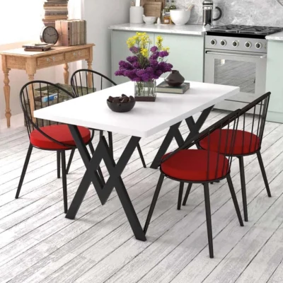 [EVDEMO-122] Evdemo Eylül 4 Kişilik Mutfak Masası Takımı Beyaz Kırmızı