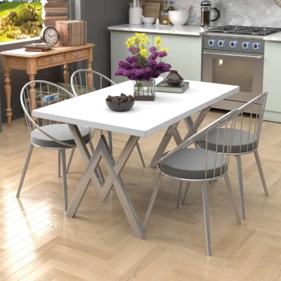 Evdemo Eylül Silver 4 Kişilik Mutfak Masası Takımı Beyaz Gri