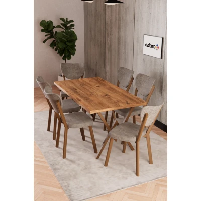 [EVDEMO-1813] Elma 6 Kişilik Mutfak Yemek Masa Takımı Kahve