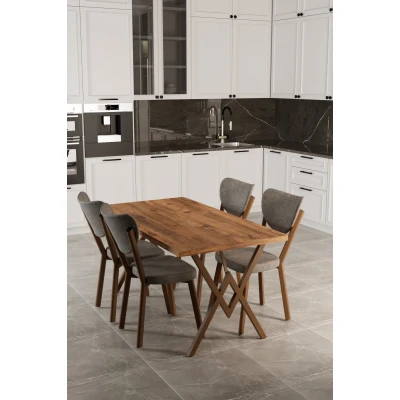 Elma 4 Kişilik Mutfak Yemek Masa Takımı Kahve