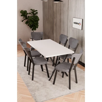 [EVDEMO-1814] Elma 6 Kişilik Mutfak Yemek Masa Takımı Gri
