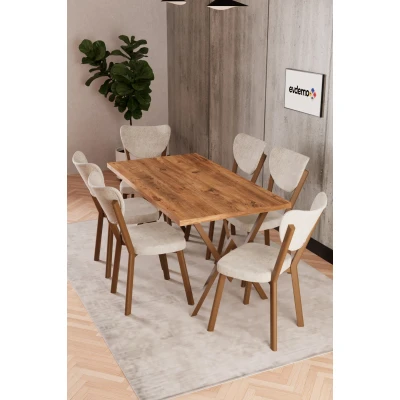 [EVDEMO-1812] Elma 6 Kişilik Mutfak Yemek Masa Takımı Krem