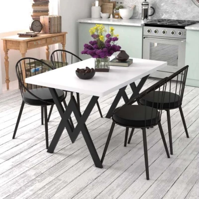 [EVDEMO-126] Evdemo Eylül 4 Kişilik Mutfak Masası Takımı Beyaz Siyah