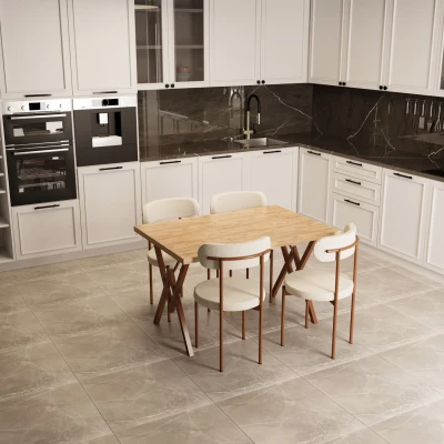 [EVDEMO-1743] Trend 4 Kişilik Mutfak Masa Takımı Atlantik Çam-Krem-Kahve