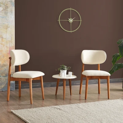 [EVDEMO-1870] Polo Bukle Kumaş 2’li Ahşap Lüks Sandalye Krem