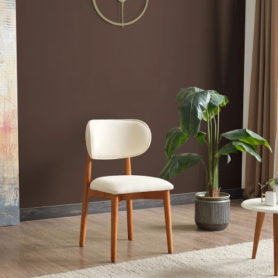 [EVDEMO-1869] Polo Bukle Kumaş Ahşap Lüks Sandalye Krem