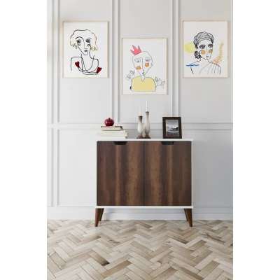 [EVDEMO-1806] Elegant 2 Kapaklı Dekoratif Konsol Barok Ceviz Beyaz