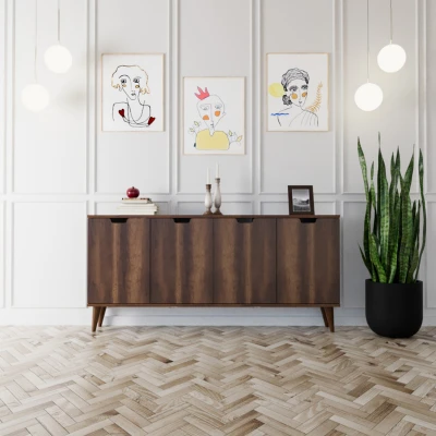 Elegant 4 Kapaklı Dekoratif Konsol Barok Ceviz