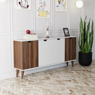 [EVDEMO-1784] Elegant 4 Kapaklı Dekoratif Konsol Barok Ceviz Beyaz