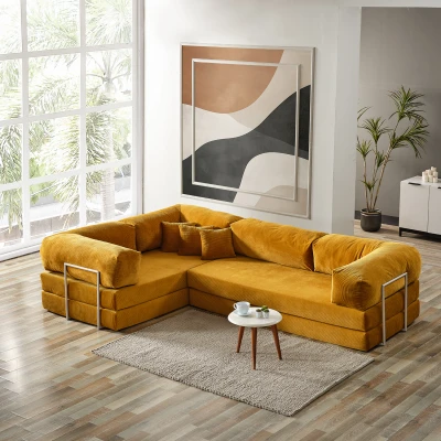 [EVDEMO-2017] Legom Lucas Aktivite Koltuğu Yatak Olabilen Çok Amaçlı Kanepe L Koltuk Hardal