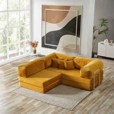 Legom Sera Aktivite Koltuğu Yatak Olabilen Çok Amaçlı Kanepe Koltuk Takımı Hardal