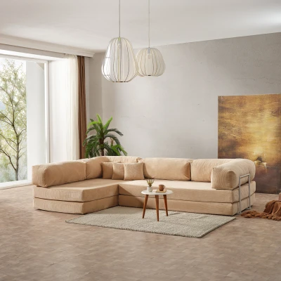 [EVDEMO-2006] Legom Petek Aktivite Koltuğu Yatak Olabilen Çok Amaçlı Kanepe L Koltuk Bej