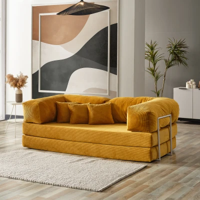 Legom Stil Aktivite Koltuğu Yatak Olabilen Çok Amaçlı Kanepe Hardal