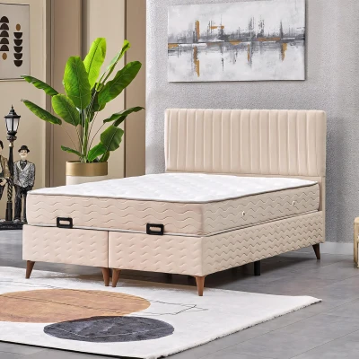 [EVDEMO-2200] Ezgi Çift Kişilik Baza Başlık Yatak Seti Krem 150*200