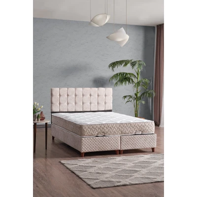 [EVDEMO-1712] Bengü Çift Kişilik Baza Başlık Yatak Seti Krem 150*200