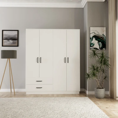 Erna 4 Kapak 2 Çekmeceli Gardırop Beyaz