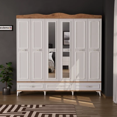 [EVDEMO-1891] Luna 6 Kapaklı 3 Çekmeceli Aynalı Gardırop Atlantik Çam