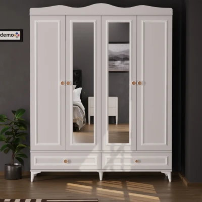 [EVDEMO-1890] Nova 4 Kapaklı 2 Çekmeceli Aynalı Gardırop Beyaz