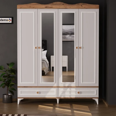 [EVDEMO-1889] Nova 4 Kapaklı 2 Çekmeceli Aynalı Gardırop Atlantik Çam