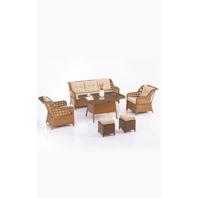 [EVDEMO-1828] Sirius Eren Rattan 3'lü Bahçe Ve Balkon Takımı Koyu Kahve