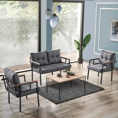 [EVDEMO-1893] Saye Metal Bahçe Balkon Oturma Takımı 2+1+1+Orta Sehpa Antrasit