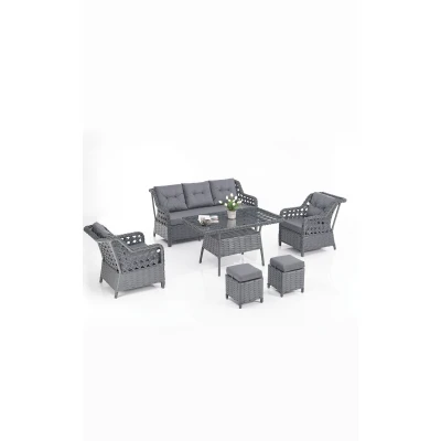 Eren Rattan Puflu Bahçe Balkon Takımı 3+1+1 Antrasit